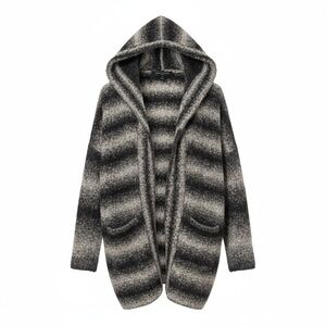 French Connection Black and Gray Boucle Cardigan Sweater
